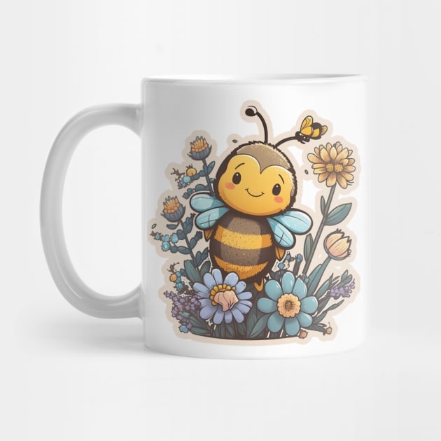 Adorable Bee with Flowers Cartoon Art by MK3